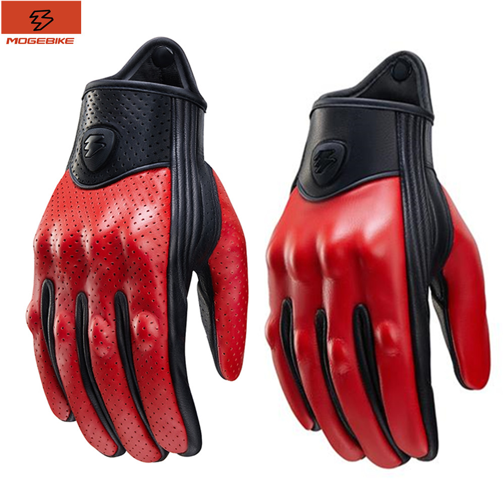 Motorcycle Gear Clearance - Retro Kırmızı Deri motosiklet eldivenleri Erkek
